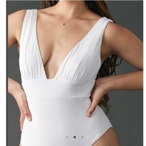 Andie The Mykonos One Piece Swimsuit White Ribber Size L Tall